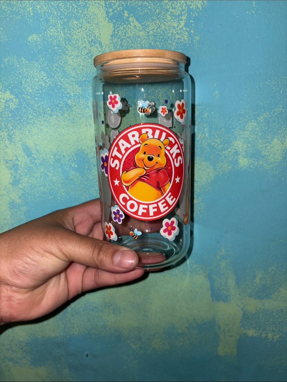 Starbucks x Winnie the Pooh Floral Glass cup - Clear with Red Accents